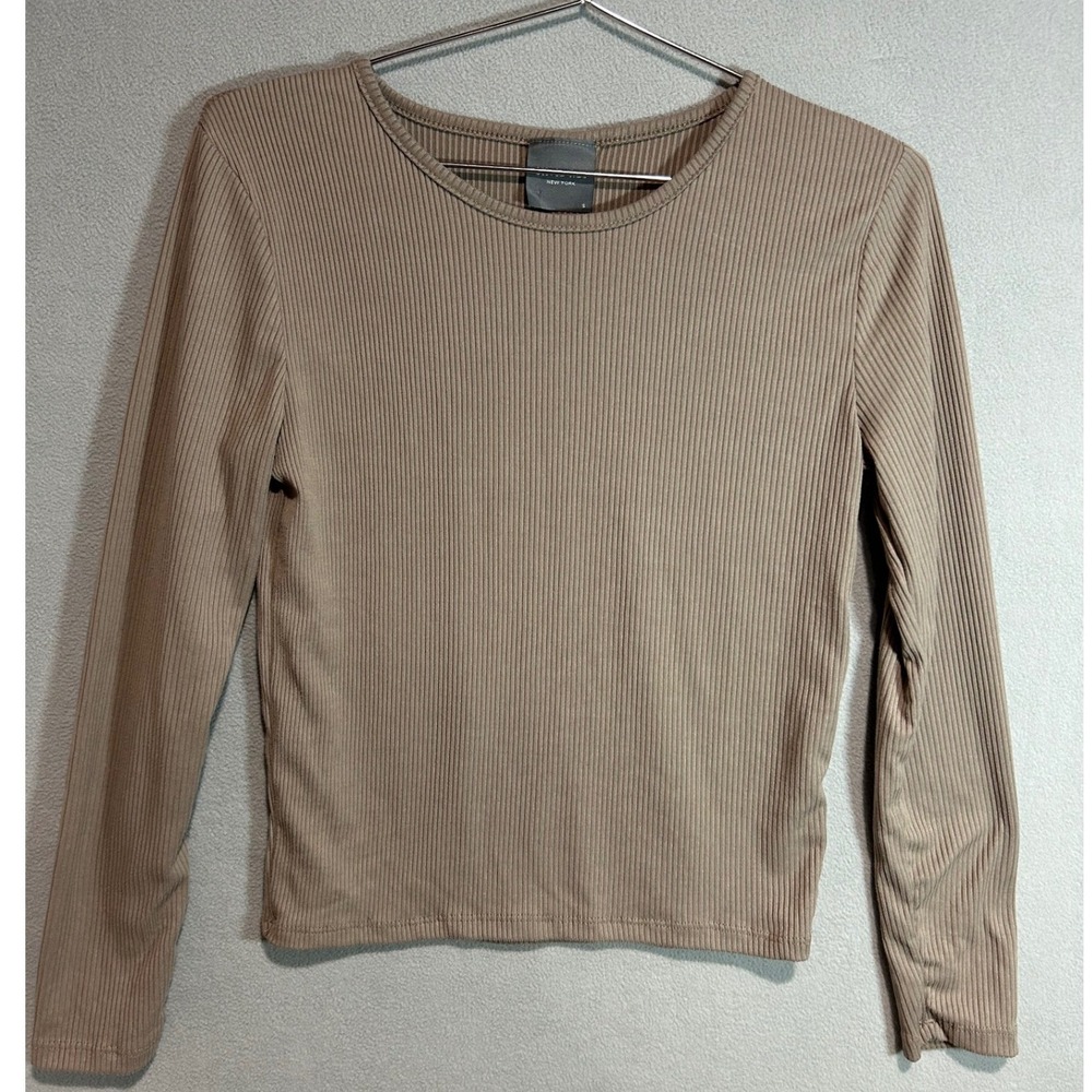 Olivia Rae Ribbed Long Sleeve Top Womens Small Brown Neutral Minimalist Basic